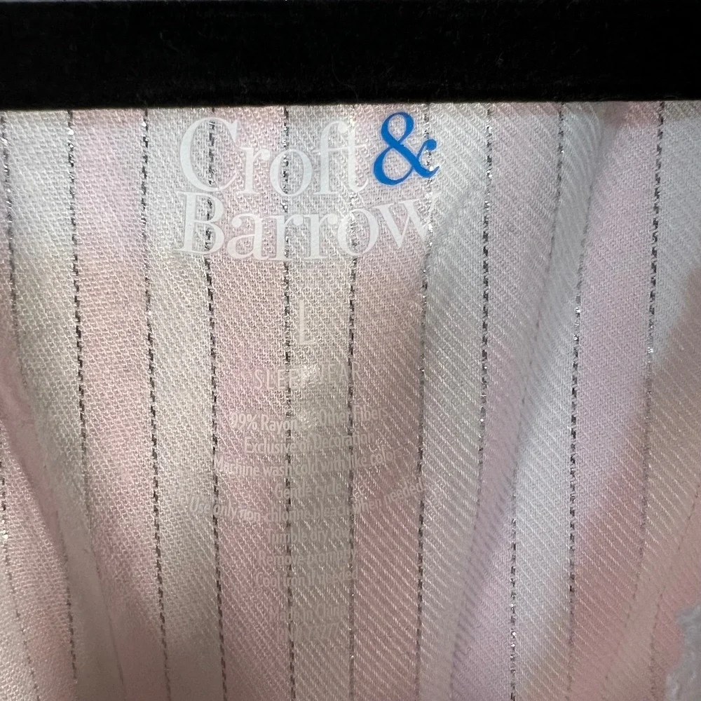 Croft‎ & Barrow Pink White Striped Silver Lurex V-Neck Nightgown women's L NWT